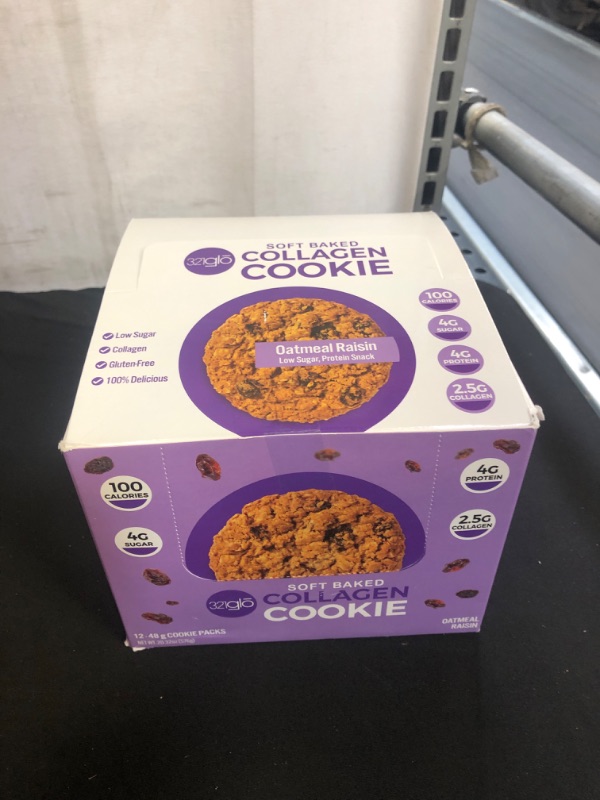 Photo 2 of 321glo Collagen Protein Cookies, Soft-Baked Cookies, Low Carb and Keto Friendly Treats for Women, Men, and Kids (12-Pack, Oatmeal Raisin)
,  EXP11/05/22