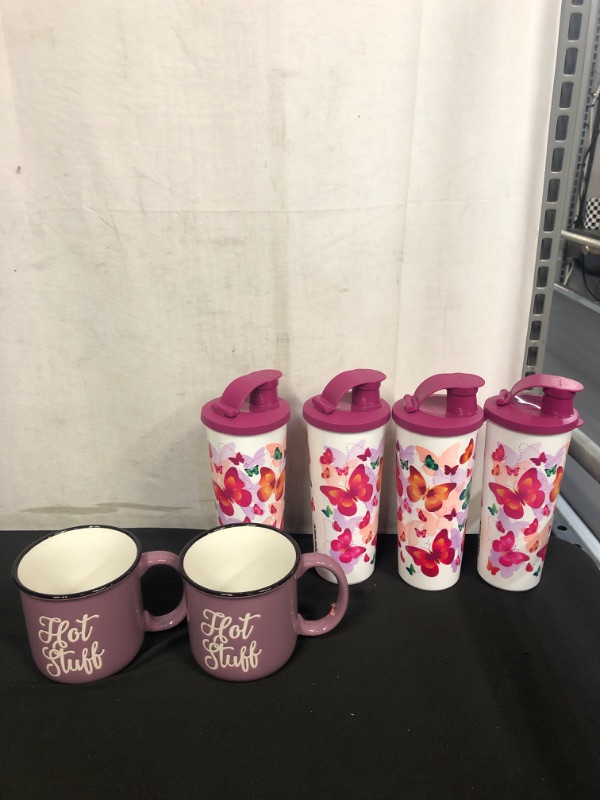 Photo 1 of 6PC LOT, 2PC MUGS, 4PC TUPPERWARE 16OZ CUPS 