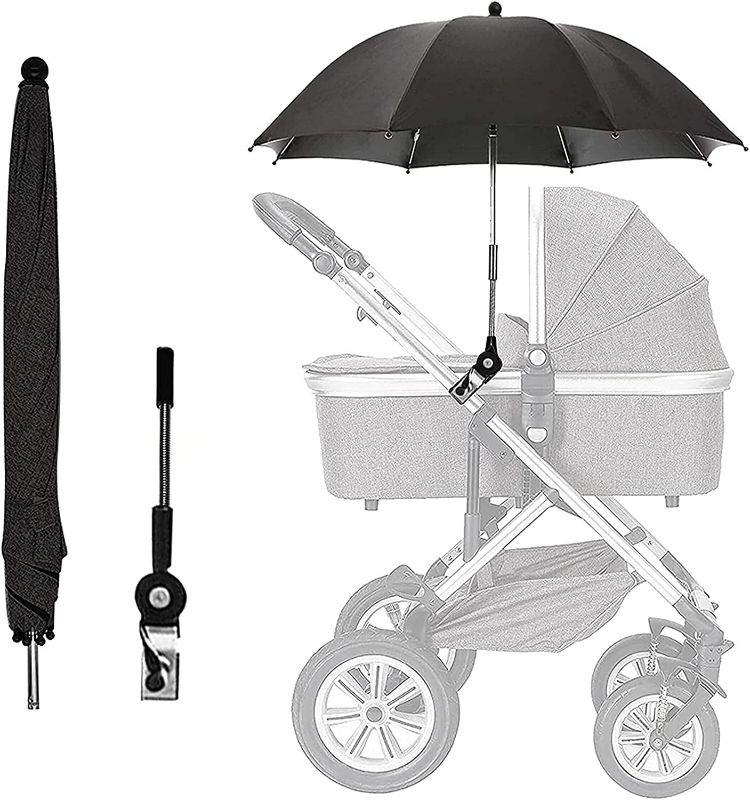 Photo 1 of Baby Stroller Parasol, Universal Umbrella with Clamp, 360 Degree Adjustable UV Protection Stroller Sun Shade, Waterproof Umbrella for Trolley, Bike, Wheelchair, Beach Chair
