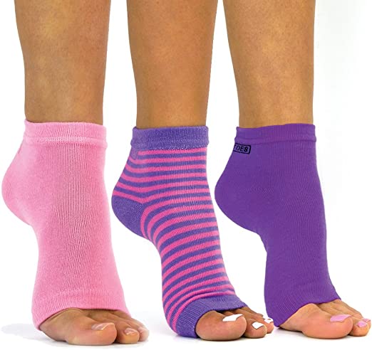 Photo 2 of 2PC LOT, Hanes Silk Reflections Women's High Waist Control Top Sandalfoot Pantyhose, SIZE UKNOWN, Freetoes Toeless Socks-3 Pairs-Purple,1-Pink/Purple Stripe,1-Pink (MISSING PURPLE PAIR)
