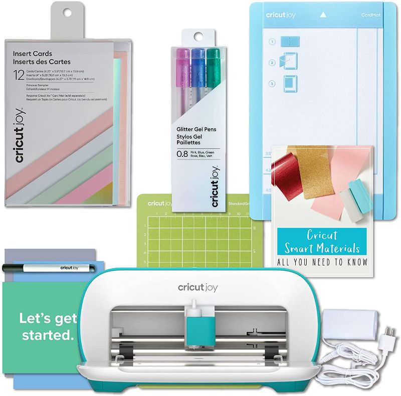 Photo 1 of Cricut Joy Machine DIY Card Making Bundle - Sampler Insert Cards, Mat, Gel Pens(MISSING GEL PENS AND GREEN WORKING PAD, INSERT CARDS ARE USED, ITEMS HAVE SCRATCHES 