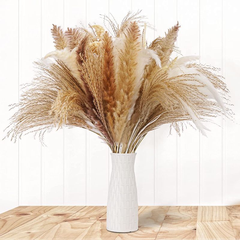 Photo 1 of 60Pcs Dried Pampas Grass Decor+Vase-Plastic, Boho Decor for Office Decor, Home Decor, Farmhouse Kitchen Decor, Wedding 17”Pompas Floral, Boho Wall Bathroom Decor|Small Pampas Grass with Vase Included
