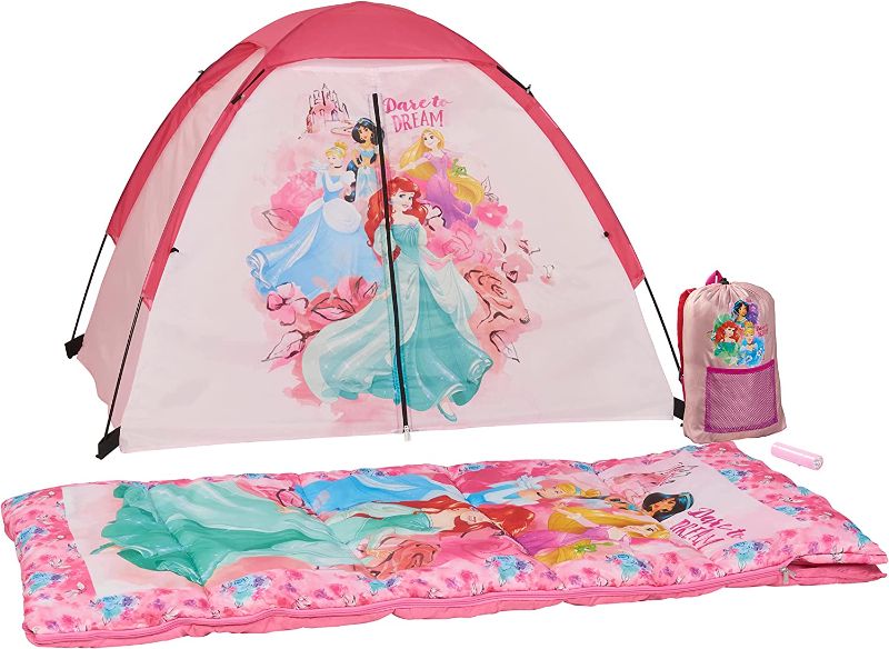 Photo 1 of Exxel Outdoors Disney Princess Kids Camp Set - Tent, Backpack, Sleeping Bag and Flashlight - 4 Piece Indoor/Outdoor Princess Kids Set,Multi,D-4SLGFL20PRN