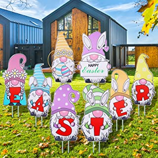Photo 1 of 8 Pcs Gnome Easter Decorations Clearance Outdoor Happy Bunny Easter Yard Sign Decor With Stakes Large Garden Outside Corrugated Plastic Lawn Signs
