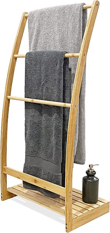 Photo 1 of 40" Bamboo Towel Rack Stand. Quilt Rack Stand or Blanket Rack for Living Room or Bedroom. Extra Tall freestanding Towel Rack for Bathroom Floor. Solid Wood.