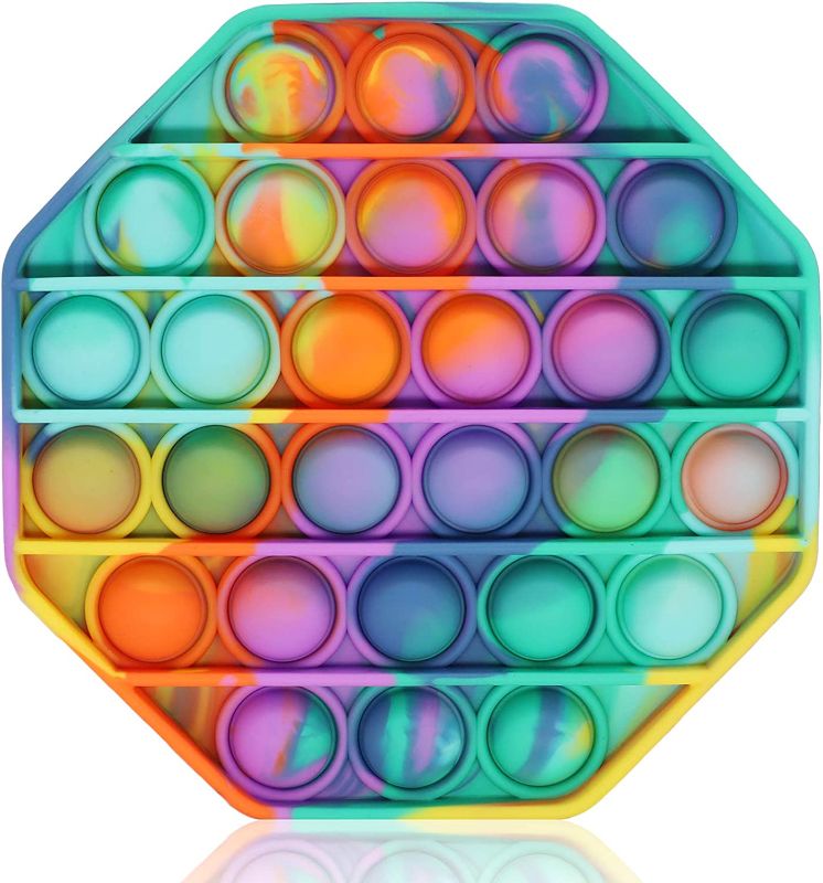 Photo 1 of Push Pop Fidget Toy, Push Pop Bubble Sensory Fidget Toy Silicone Pop Bubble Sensory Silicone Toy, Autism Special Needs Stress Reliever (Tie Dye Multi Color-Octagon)
