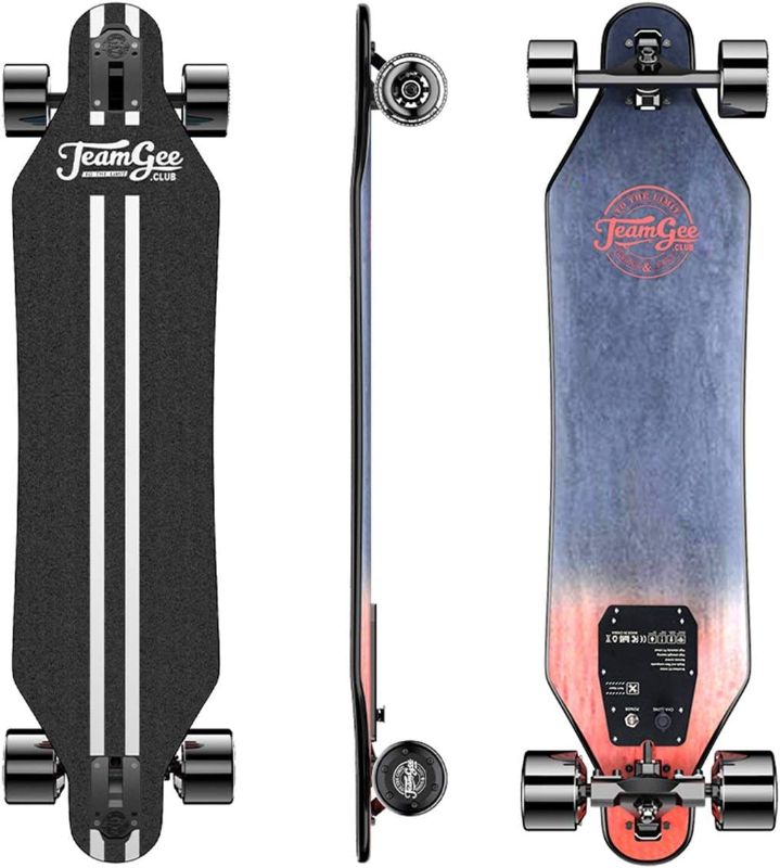 Photo 1 of Teamgee H5 38" Electric Skateboard with Remote, 760W Dual Motors, 22 MPH Top Speed, 13.7Lbs Long Board Hidden Battery the Thinnest Electric Longboard-----------------item has stains on griptape due to usage 