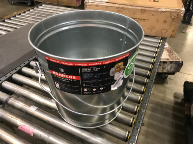 Photo 1 of Behrens 6110 Galvanized Steel Locking Lid Can, 10 Gallon - missing lid 