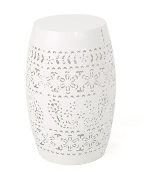 Photo 1 of 18" White Lace Cut Outdoor Patio Accent Side Table
