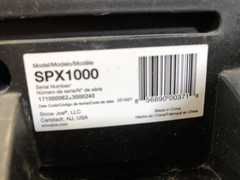 Photo 3 of 
Sun Joe SPX1000 1450 PSI 1.45 GPM 11.5-Amp Electric Pressure Washer, Green
Style:Washer ONLY 