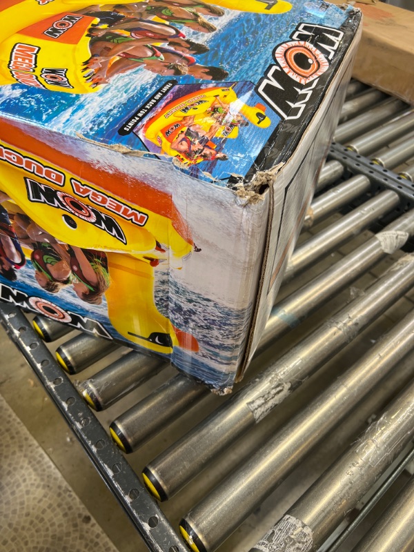 Photo 5 of Wow Watersports Mega Ducky Towable, 1 to 5 Person and Tow Rope Bundle
MINOR BOX DAMAGE. FACTORY SEALED. BOX FACTORY GLUED SHUT AT BOTH ENDS.
UNABLE TO CHECK FOR LEAKS/CUTS.