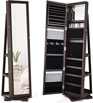 Photo 1 of 360 Rotating Jewelry Stand Organizer - Jewelry Armoire with Full-Length Mirror- Freestanding Dressing Mirror Jewelry Cabinet Storage - Brown
Full-Length Mirror & Inside Mirror: The 15.7''L x 65.7''H
