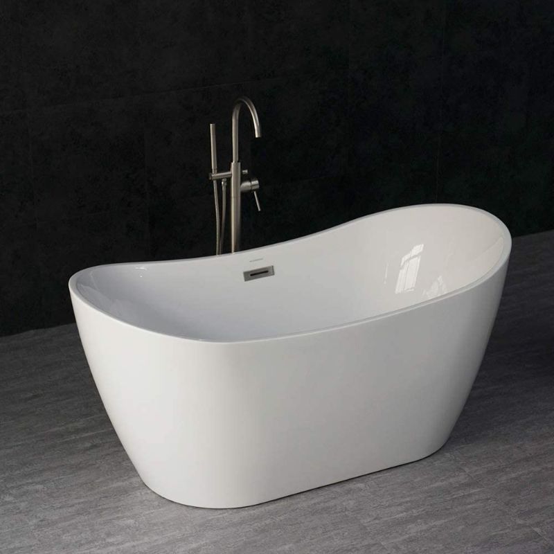 Photo 1 of ***SEE PHOTOS WITH DAMAGE***WOODBRIDGE 59" Acrylic Freestanding Bathtub Contemporary Soaking Tub with Brushed Nickel Overflow and Drain, BTA1516/ B-0011
