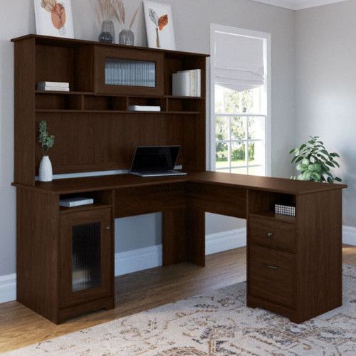 Photo 1 of box 2 of 2 for Bush Cabot Collection L-Shaped Desk 60" & Hutch Modern Walnut - CAB001MW
