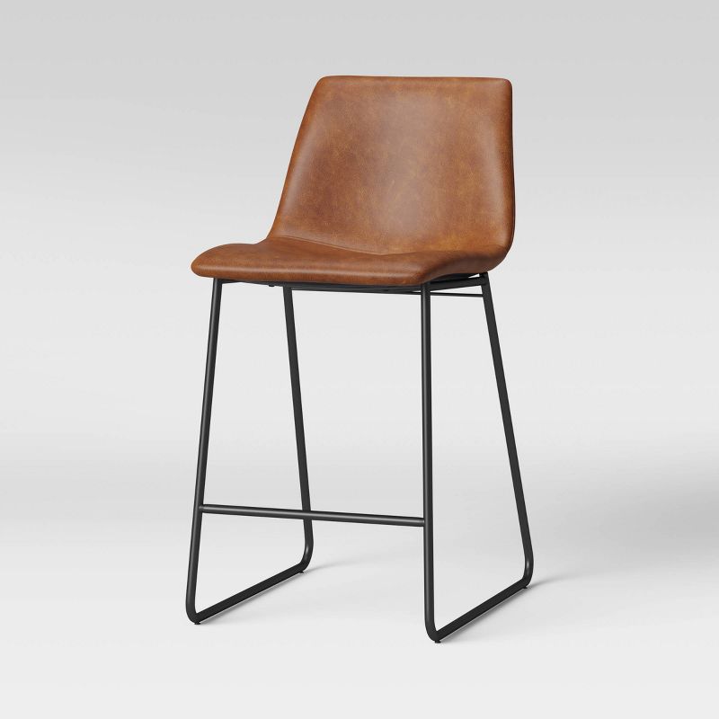 Photo 1 of 3pk Bowden Faux Leather and Metal Counter Height Barstool Caramel - Project 62™

