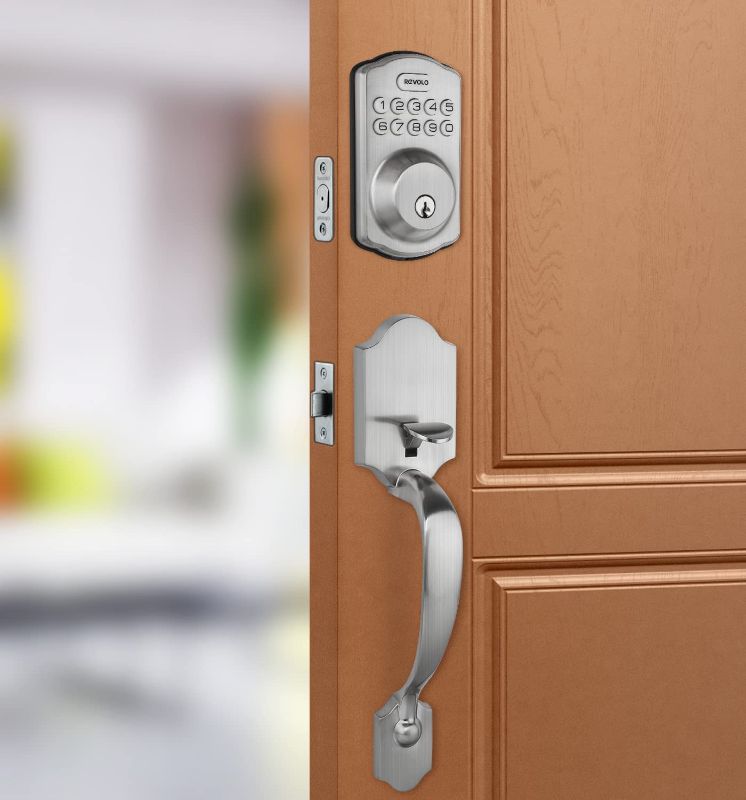 Photo 1 of 
Revolo Electronic Keypad Deadbolt, Keyless Entry Door Lock, Keyed Entry, Auto Lock, Door Lock with Handle, Front Door Handle Sets, Anti-Peeking Password
Color:Satin Nickel