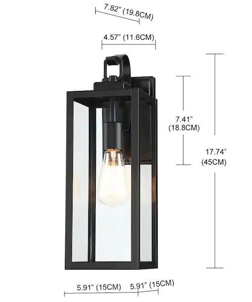 Photo 1 of 1-Light Matte Black Not Solar Outdoor Wall Lantern Sconce with clear Glass

