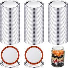 Photo 1 of 100 Pieces Mason Canning Lid Jar Split-Type Lids with Silicone Seals Rings Compatible with Mason Jar Can Reusable Leakproof Lids Storage Solid Caps Flat Sealing Caps
