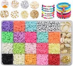 Photo 1 of 4800pcs+ Clay Beads for Bracelets Making,18 Colors 6mm Flat Round Clay Beads with Pendant Charms Kit and Elastic Strings Making Kit
