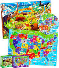 Photo 1 of 100 Pieces Floor Puzzles for Kids Ages 3-5 – 2 Jigsaw Toddler Puzzles 4-8 Years Old by Quokka – Games for Learning USA Map and National Park - Gift United States Toy to Boy and Girl Age 6-8-10
