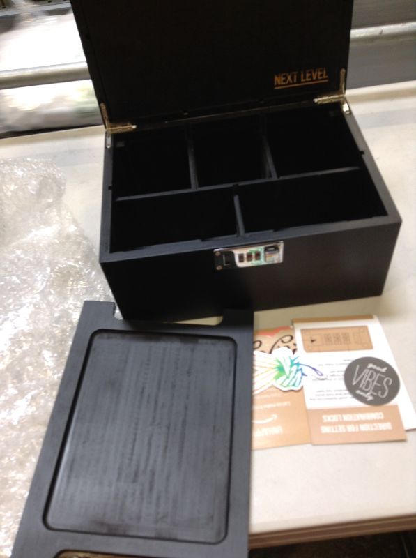 Photo 2 of  Black Wooden Stash Box with Rolling Tray for Herbs and Accessories, Store Grinders, Papers, Portable Organizer