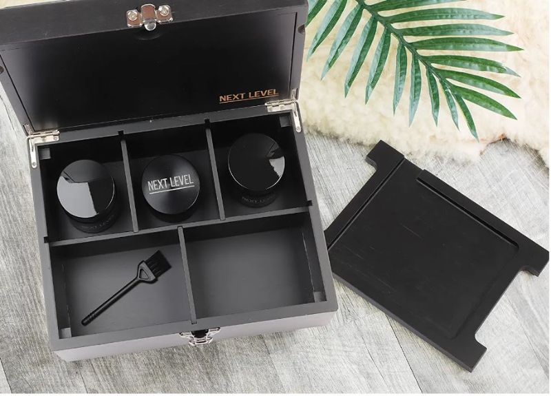 Photo 1 of  Black Wooden Stash Box with Rolling Tray for Herbs and Accessories, Store Grinders, Papers, Portable Organizer