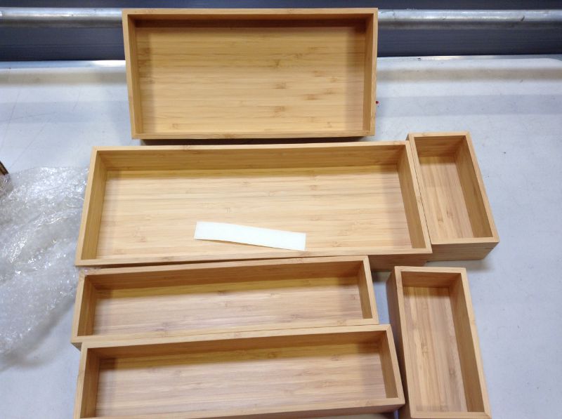 Photo 2 of MaxGear 6-Pieces Bamboo Drawer Organizer Wood Kitchen Drawer Organizer Utensil Tray Desk Drawer Organizer Wooden Junk Drawer Organizer Tray with Various Sizes for Office