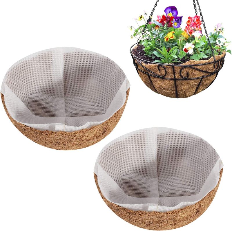 Photo 1 of ANGTUO 2 Pack 8 Inch Coco Liners for planters Hanging Basket with Non-Woven Fabric Lining Replacement Coconut Coir Fiber Lining Nonwoven Cloth Lining for Reduce Leakage of Soil and Water
