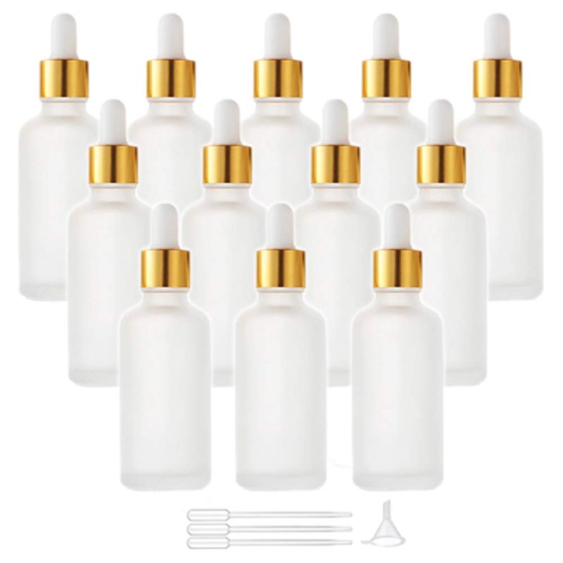 Photo 1 of 12 Pack Set Glass Dropper Bottles With Golden Caps Frosted Glass Vials Essential Oil Sample Bottles With Glass Eye Dropper Free Dropper&Funnel (50ml/1.7oz)
