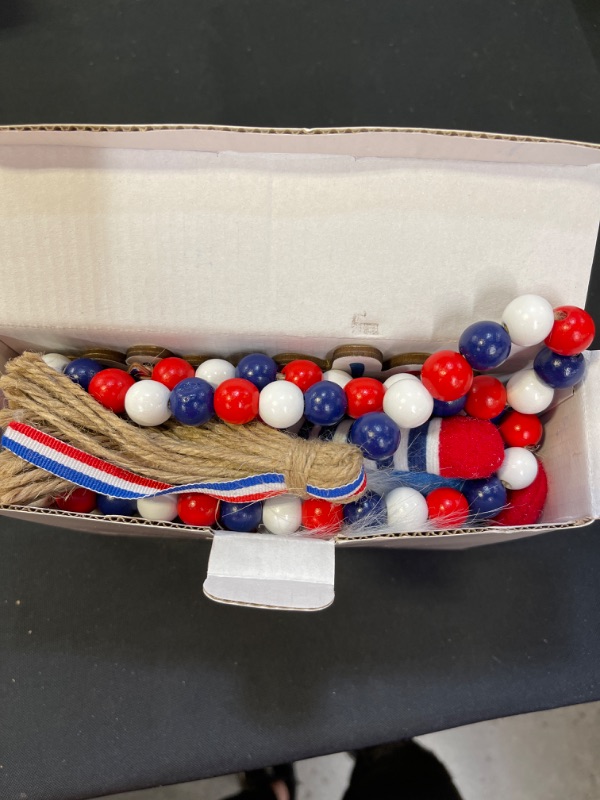 Photo 1 of 4th of July Decorations Tiered Tray Decor, Patriot Decorations with Gnomes Memorial Day Decorations Wooden Signs Red White and Blue Bead Garland, Farmhouse Tiered Tray Decorations (Tray Not Included)
