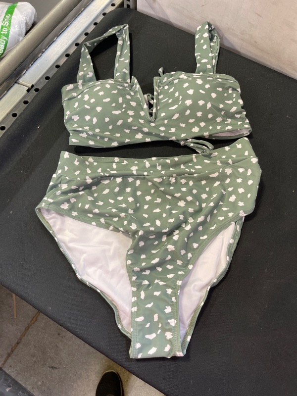 Photo 1 of 2 PC SWIMSUIT SIZE L (PASTEL OLIVE GREEN & WHITE)