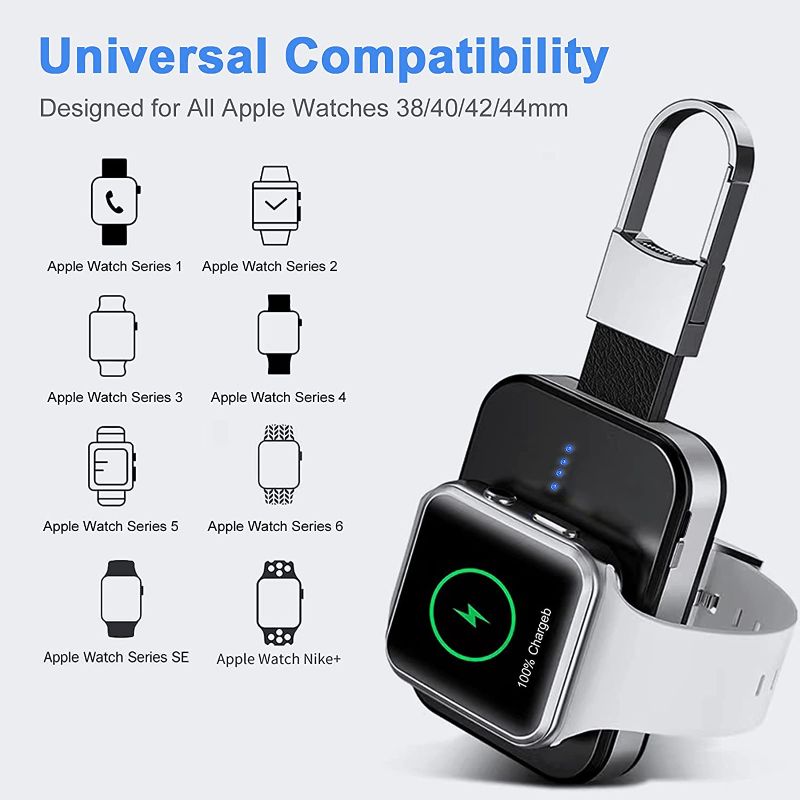 Photo 1 of Portable Wireless Charger for Apple Watch, 1000mAh Magnetic Keychain Power Bank Watch Charger Travel with 4 LED Indicators Compatible for All Apple Watch Series 7 6 5 4 3 2 1 SE
