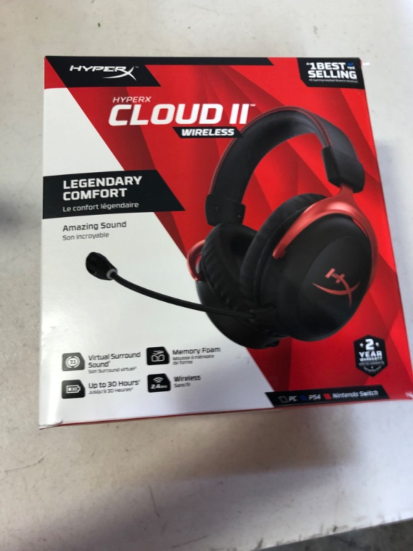 Photo 4 of HyperX Cloud II Wireless - Gaming Headset for PC, PS4/PS5, Nintendo Switch, Long Lasting Battery Up to 30 Hours, 7.1 Surround Sound, Memory Foam, Detachable Noise Cancelling Microphone, Mic Monitoring
