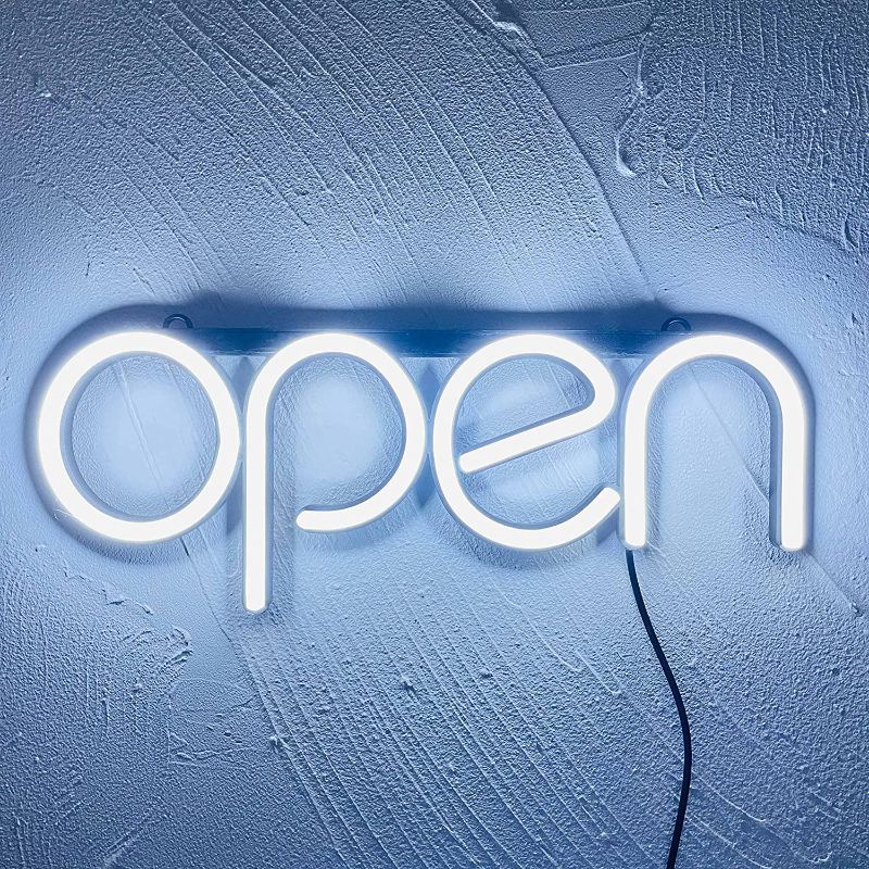 Photo 1 of Open Neon Sign Business Open Sign LED Sign Modern Open Sign for Shop Home Office Store Bar Retail Door Signs Window Signage Decoration (White)
