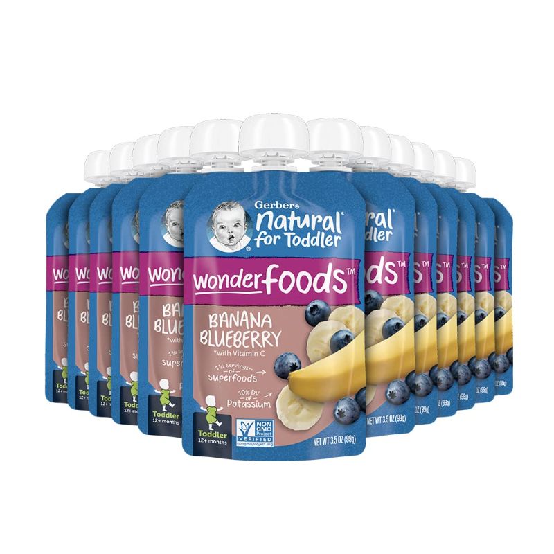 Photo 1 of Gerber 3rd Foods Toddler Food Banana Blueberry, 3.5 oz, Pouch (Pack of 12)  -- Factory Sealed  , BB 05/31/2023 --