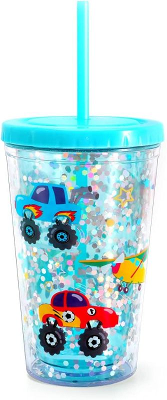 Photo 1 of Cute Tumbler with Lid and Straw Double Wall Insulated Acrylic Cup for Girls Boys Kids, 18oz/550ml (Airplane & Truck)
