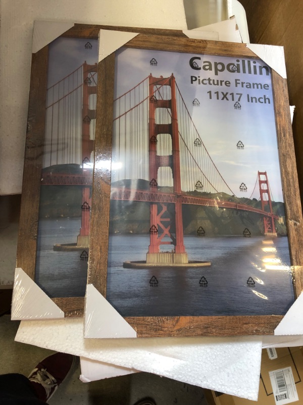 Photo 2 of Capcillin 11x17 Picture Frame Wood Pattern Rustic Brown Poster Frame Set of 2