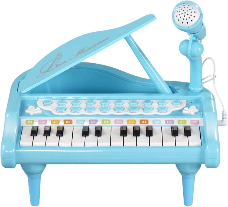 Photo 1 of  Baby Piano Keyboard Toy for Toddler Girls Boys First Birthday Gift, 24 Keys Multifunctional Music & Sound Kids Piano Set for 3 4 Years Old Children (Blue)
