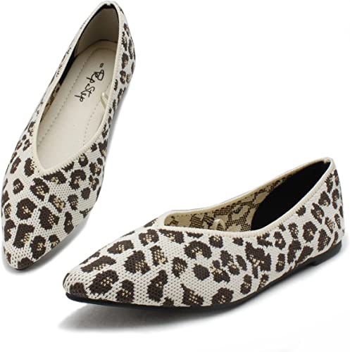 Photo 1 of Cute Leopard Ballet Flats Shoes for Women or Ladies,Comfortable Knit Fabric, Pointed Toe, Perfect for Dressy and Work  -- Size 7 -- 
