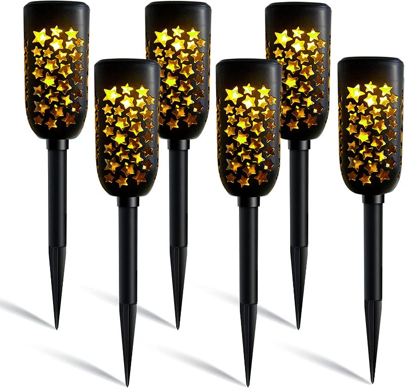 Photo 1 of 6 Pack Solar Pathway Lights Outdoor Solar Garden Lights Waterproof Star Landscape Stake Lighting for Patio Lawn Yard Path Walkway Sidewalk Christmas