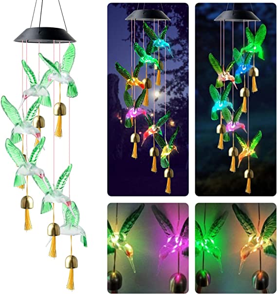 Photo 1 of ZHYCLKE Waterproof Solar Hummingbird Butterfly Wind Chime Color Changing LED with Bell Mobile Outdoor Hanging Decoration Romantic Patio Lights for Christmas Garden Home
