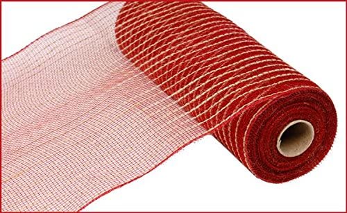 Photo 1 of 2 ROLLS Poly Jute Burlap Deco Mesh, 10.5" x 10 Yards (Burgundy, Natural)
