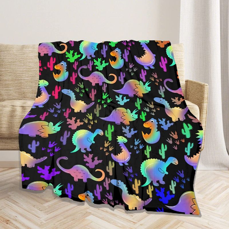 Photo 1 of *VACUUM SEALED* Throw Blanket Soft Flannel Fleece Colorful Dinosaur Black Lightweight Plush Decorative Blankets Microfiber Summer Quilts for Bed Couch Camping Travel 40"x30" Extra Small for Pets
