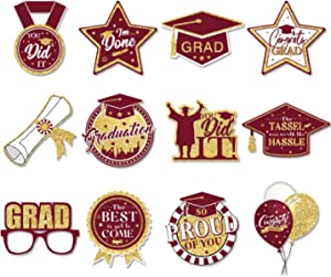 Photo 1 of 48 Pack Graduation Cutouts Congrats Grad Cap Stars Shaped Graduation Party Decorations Graduation Paper DIY Cut Outs for Grad Board Classroom Bulletin Centerpiece Table Supply Decor (Maroon)