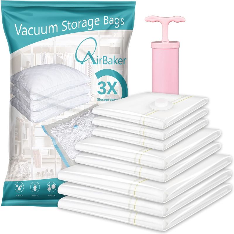 Photo 1 of AirBaker Vacuum Storage Bags, Space Saver Bags 8 pcs (3 x Jumbo, 2 x Large, 3 x Medium) for Comforters Blankets Clothes Pillows Travel Vacuum Storage Seal Bags Hand Pump Included