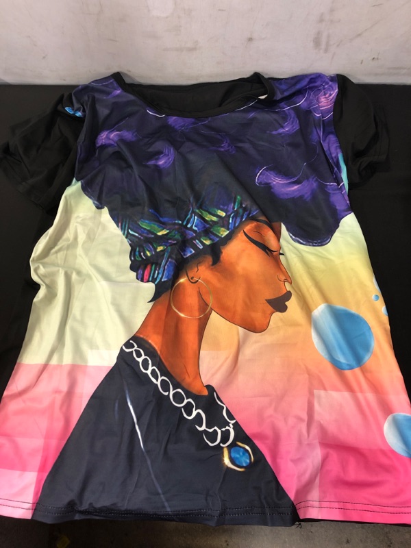 Photo 2 of AZPSRT Women's T-Shirts Black Woman Afro Natural Hair 3D Floral Print Casual Tops for Women Tees