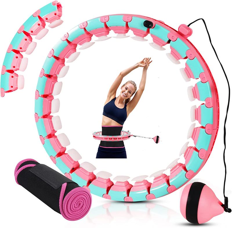 Photo 1 of MGTHDS Smart Weighted Hoola Hoop Plus Size 60 Inch, 29 Knots Infinity Fitness Hoop with Extra Links, 2 in 1 Adjustable and Detachable Massage Great for Women and Beginners(PACKAGE DAMAGED)