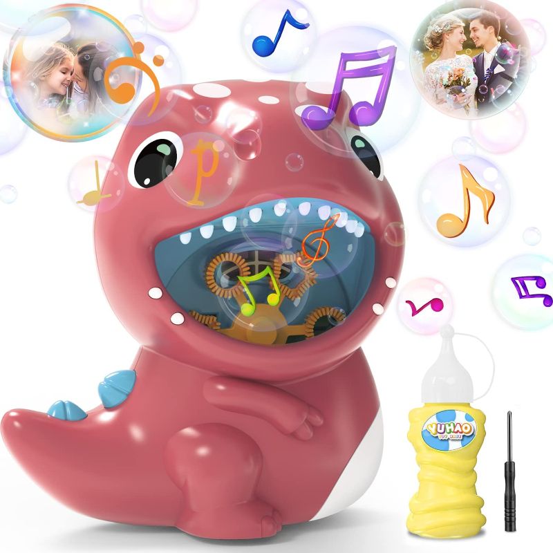 Photo 1 of Dinosaur Bubble Machine for Kids Outdoor Automatic Bubble Maker for Toddlers with Music and Light Eyes Age 3+ (Pink)