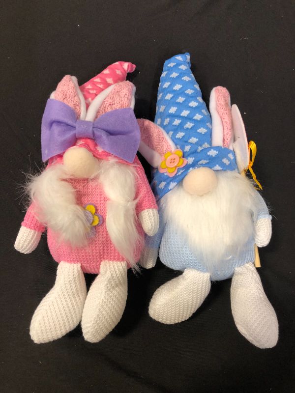 Photo 2 of 2PCS Bunny Easter Gnome Plush Easter Decorations Handmade Rabbit Dolls Easter Gifts for Kids Elf Home Ornaments for Living Room Easter Table Decor Spring Holiday Decor 14 Inches Pink and Blue