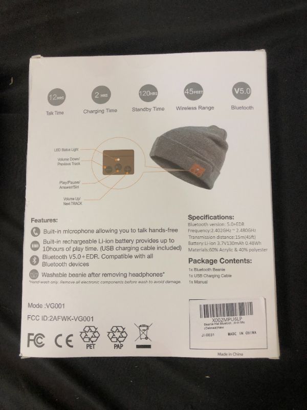 Photo 1 of Beanie Hat Compatible with Bluetooth Headphone Ponytail Warm Beanies for Women Built-in Microphone (Oatmeal)